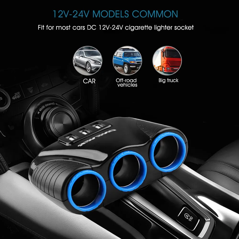 3.1A 12V-24V Blue Led Car Cigarette Lighter Socket Splitter Hub Power Adapter For IPad Smartphone 3 USB Port Way | Автомобили и