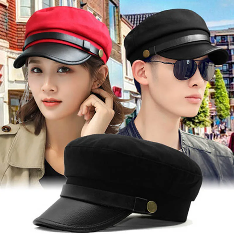 Классические модные мужские и женские военные шляпы из искусственной кожи с