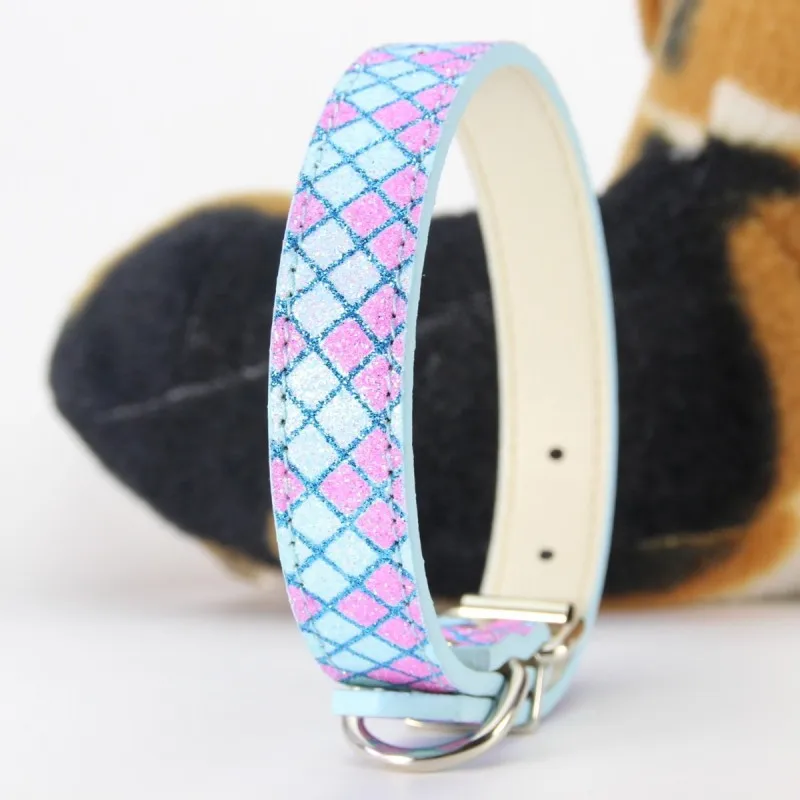 Ошейник Стразы для собак Регулируемый аксессуар из искусственной кожи в клетку