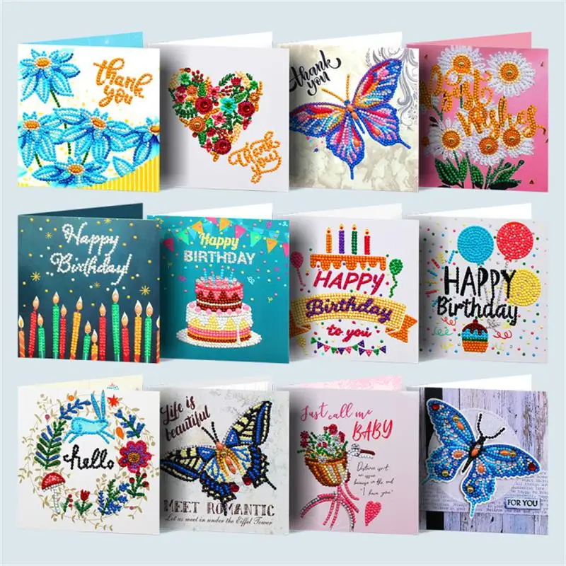 

12 sets Diamond Painting Greeting Cards Cartoon Christmas Birthday Postcards 5D DIY Kids Festival Embroidery Greet Cards Gift