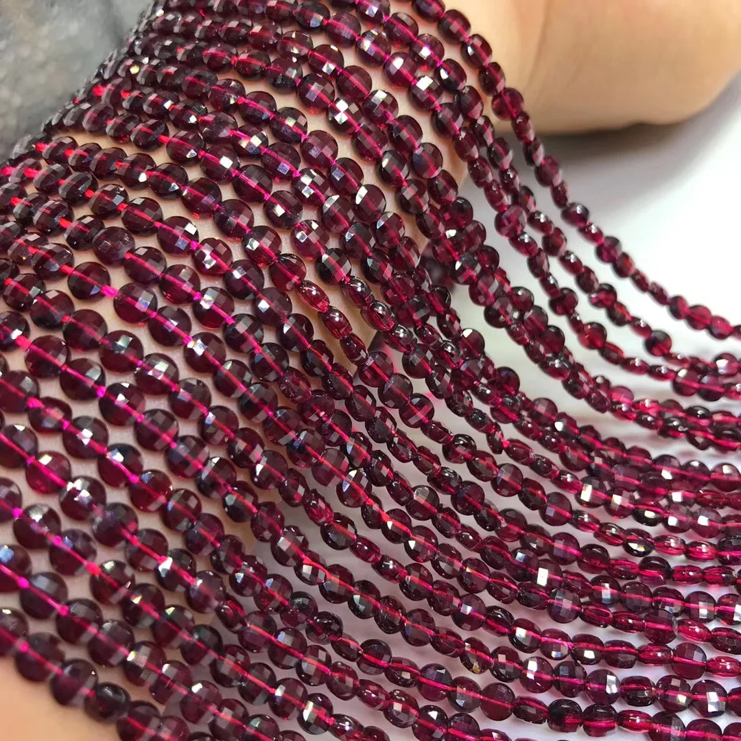 Natural Semi-precious Round Cake Loose Beads Garnet Beadwork Jewelry Making Production DIY Necklace Bracelet Accessories 4x3mm | Украшения
