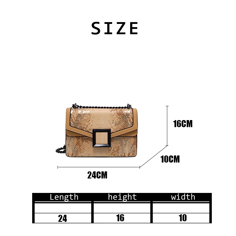 

Women Serpentine Small Square Bag 2020 Autumn Winter Ladies Snake Skin Grain Fashion Design Casual Versatile Shoulder Bag