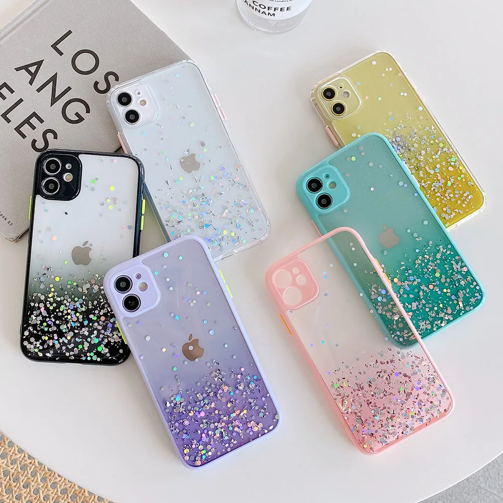 Блестящий чехол для телефона с блестками iPhone 11 Pro Max XR X XS 7 8 Plus Прозрачный