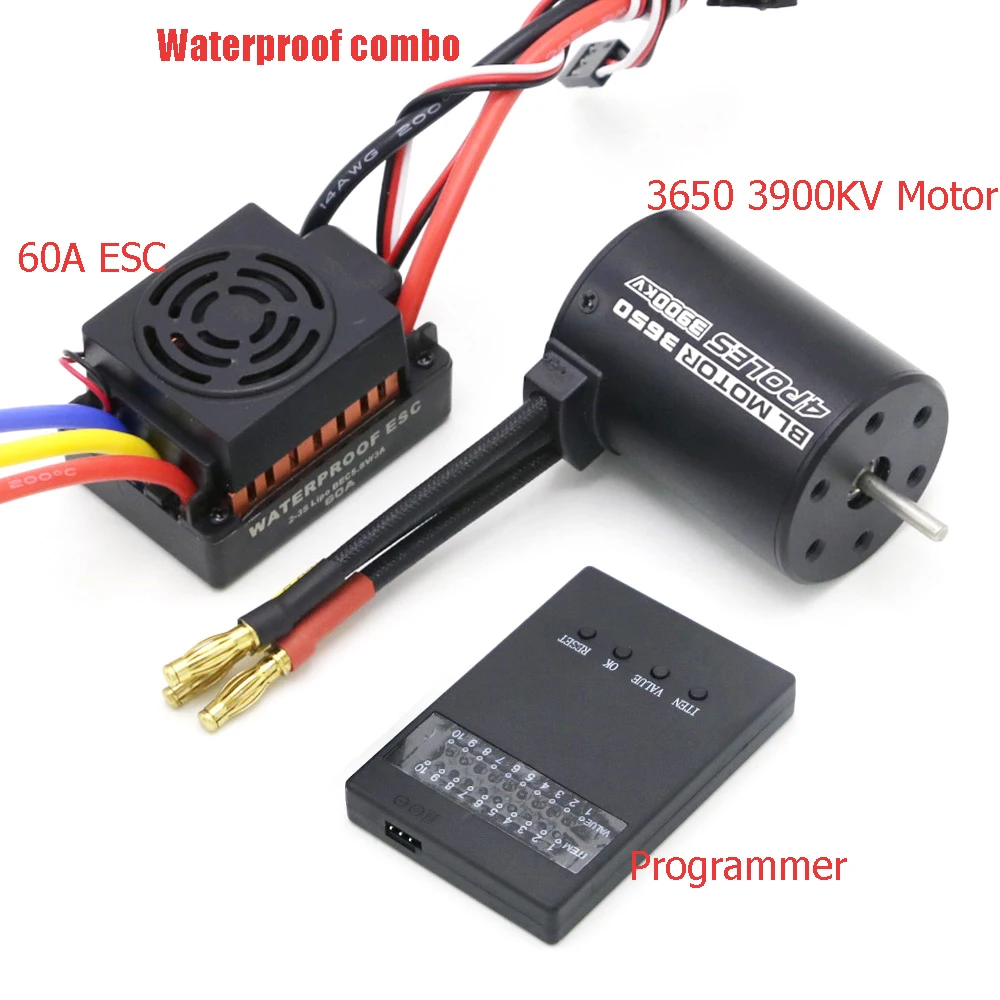 

Upgrade Rc Waterproof 3650 3900KV RC Brushless Motor 60A ESC Programmer for 1/10 RC Car Truck Motor kit