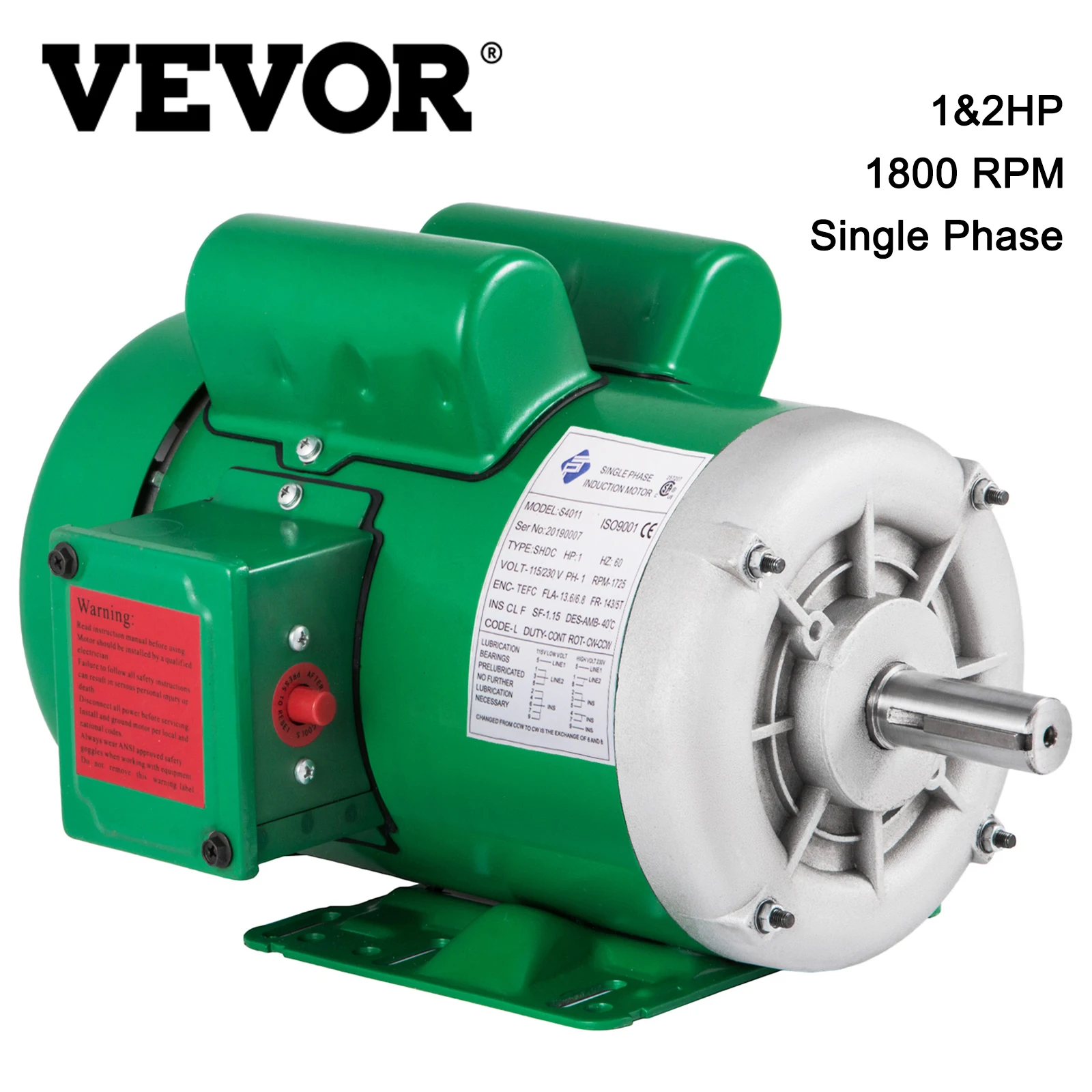

VEVOR Single Phase 1 2 Hp Induction Asynchronous Electric Motor 1800RPM 60Hz 115 230V Air Compressor for Agricultural Machinery