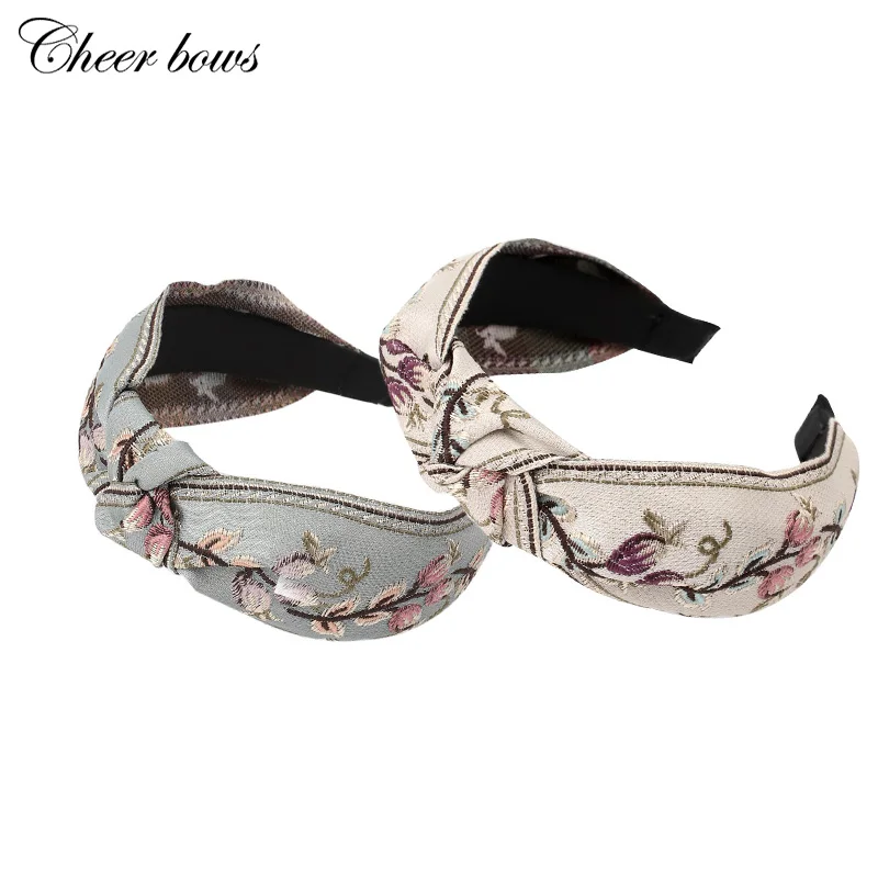 

Женские аксессуары для волос с вышивкой, винтажный цветочный узел, тканевые повязки для волос для женщин и девочек, модные женские повязки н...