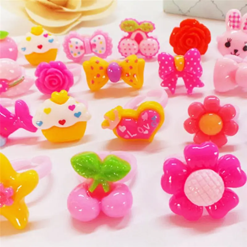 Детские кольца 10 шт./лот милый дизайн цветок фрукты модные ювелирные изделия