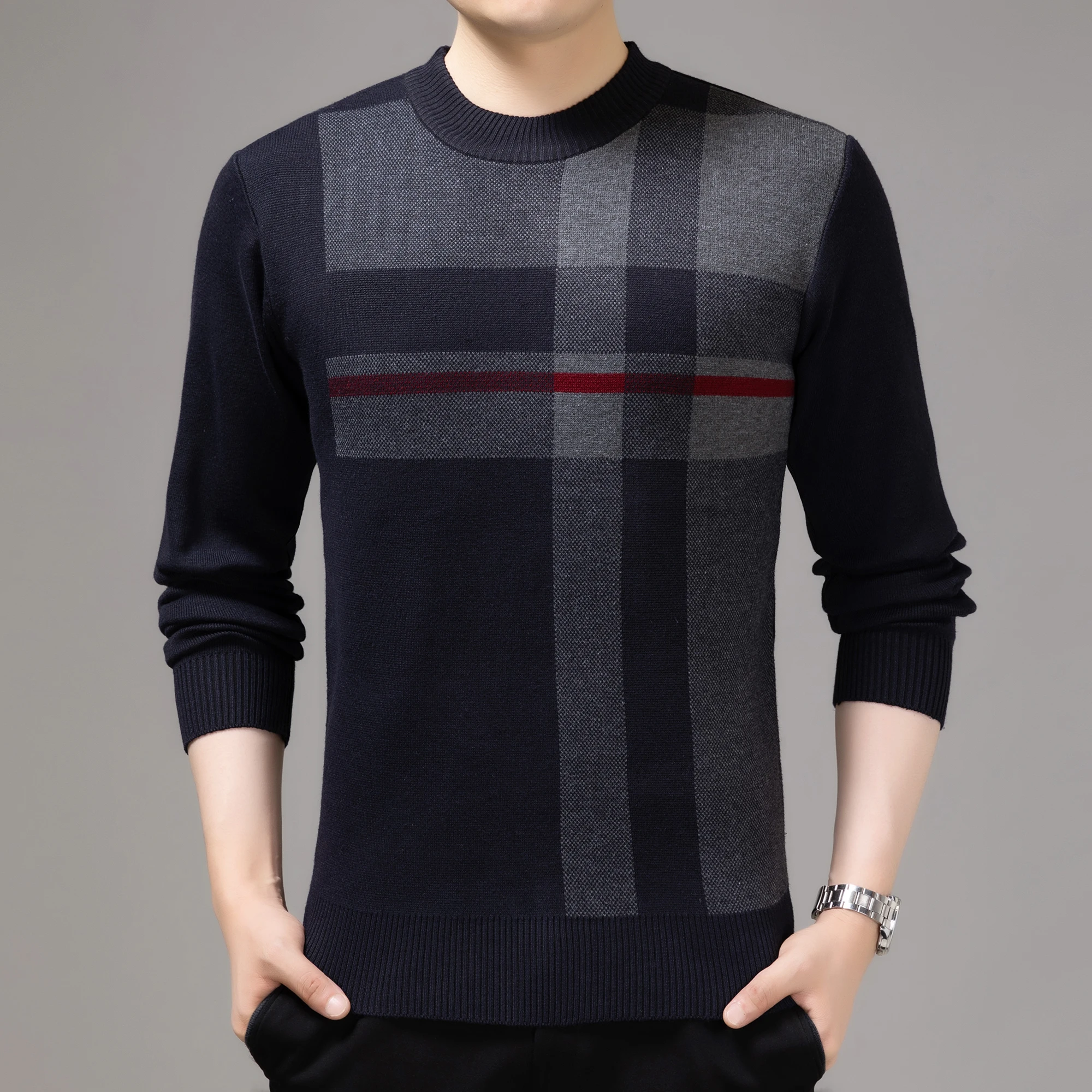 2021 Casual Thick Warm Winter Striped Knitted Pull Sweater Men Wear Jersey Dress Pullover Knit Mens Sweaters Male Fashions 02196