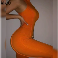 kliou classic solid knitted jumpsuit women casual sportswear sleeveless skinny slim body shaping one piece female clothing hot