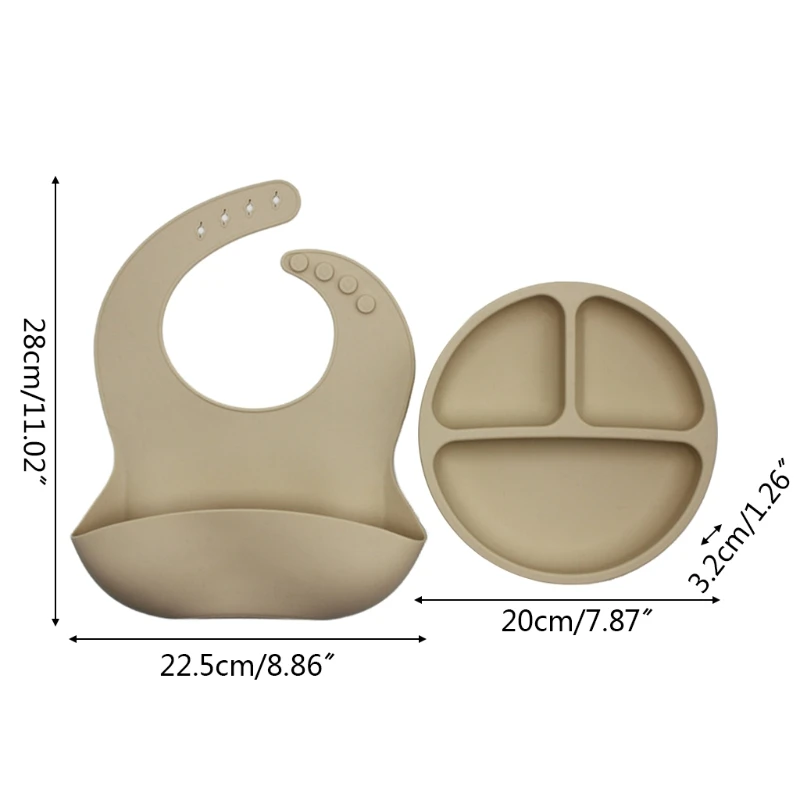 

2 Pcs Baby Bib+Divided Dinner Plate Set Newborn Infants Silicone Feeding Bowl