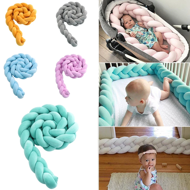 

Macaron Color 2M 1M Nodic Baby Handmade Knot Newborn Bed Bumper Long Knotted Braid Pillow Baby Bed Bumper Knot Crib Room Decor