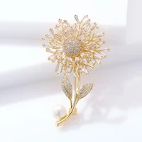 luxury zircon sunflower corsage brooches ladies personality atmosphere copper plated plant brooch wholesale