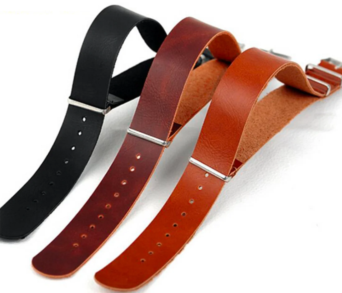 Nato Strap Genuine Leather Watchband Black Brown One-Piece 20mm/22mm/24mm Replacement Wristwatch Watch Accessories Wristband