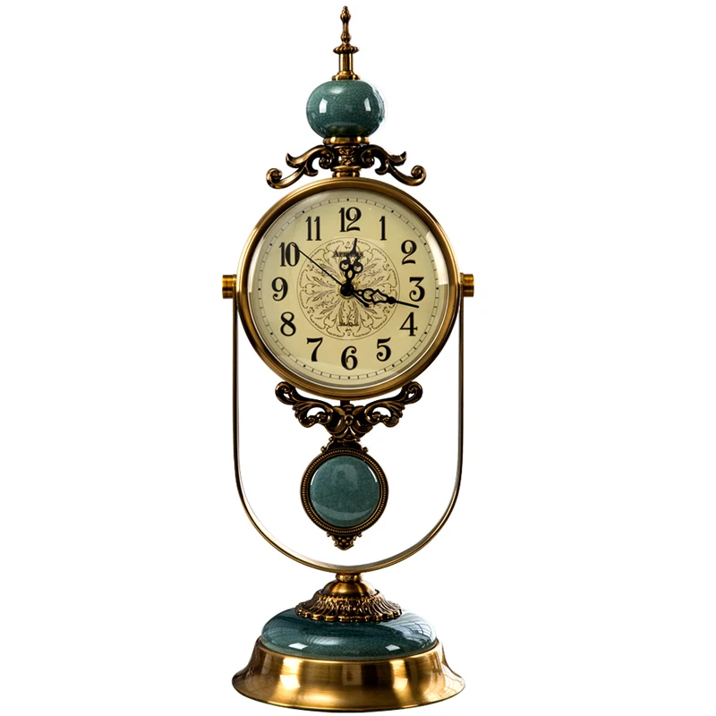 Vintage Mantel Clock with Swinging Pendulum Ceramic / Jade, 