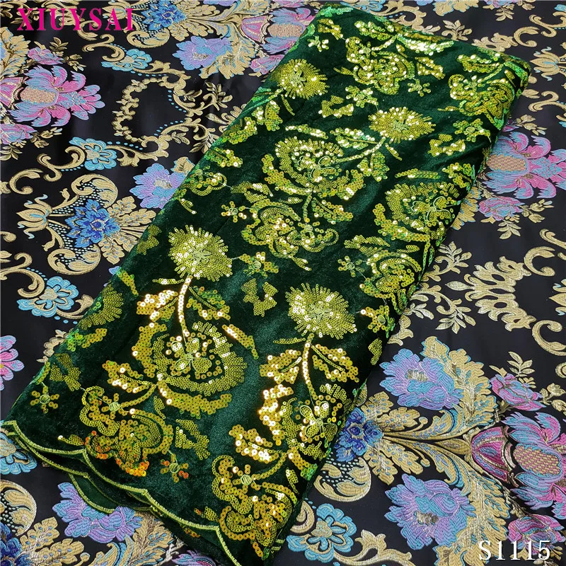 

Hot Velvet Lace Fabric Sequins Embroidery Lace African Nigerian French Latest Designs High Quality For Dress SL1115