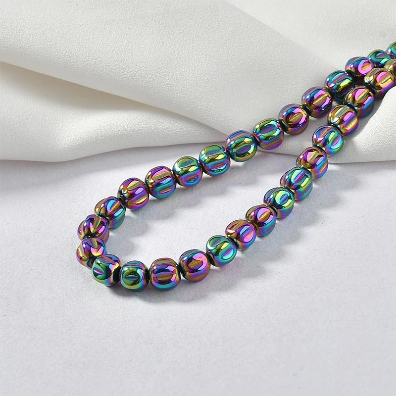 Colorful Black Stone 8mm Pumpkin Beads DIY Ear Stud Bracelet Necklace Antique Hairpin Material Handmade Beaded 55pcs | Украшения и