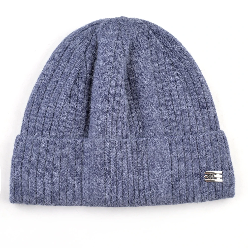 Вязаные шерстяные шапки облегающие мужские зимние теплые однотонные толстая