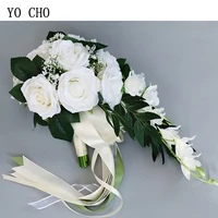 yo cho silk rose wedding bride bouquet hand hold flower decoration holiday party supply european waterfall roses wedding bouquet