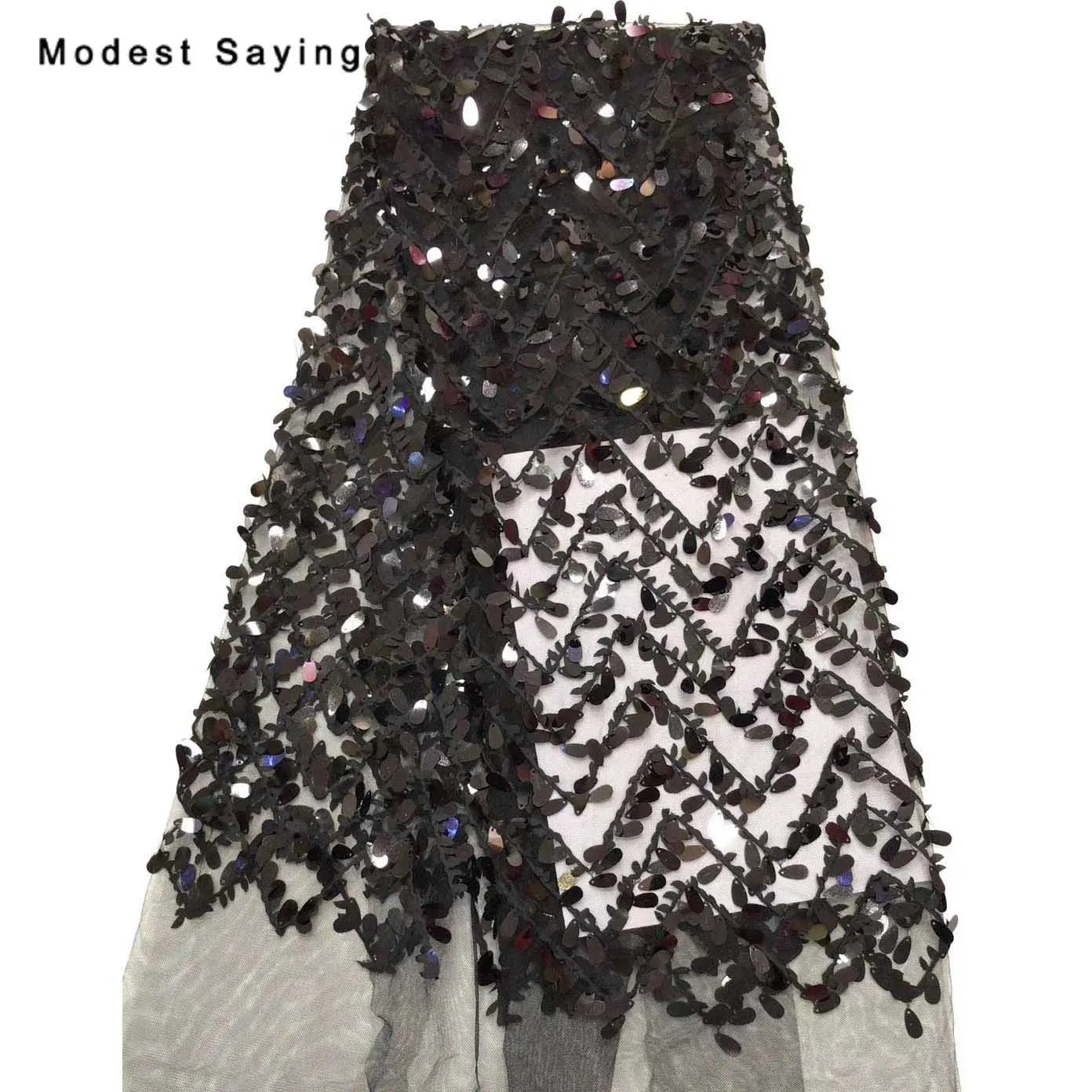 2 ярда синие блестки вышитая ткань для вечерних платьев с волнистыми блестками