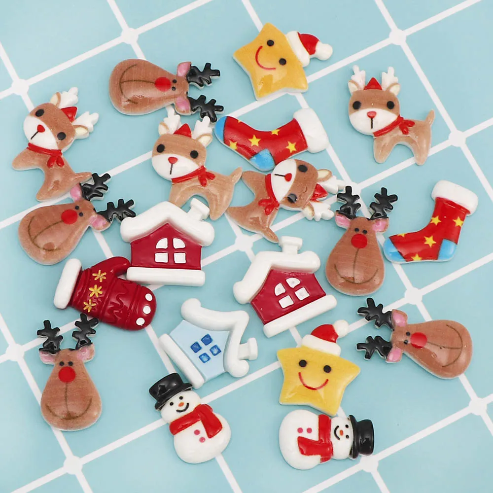 20Pcs Mix Design Cartoon Christmas Series DIY Resin Flatback Cabochon Lucky Bag For Craft Accessories Decor | Дом и сад