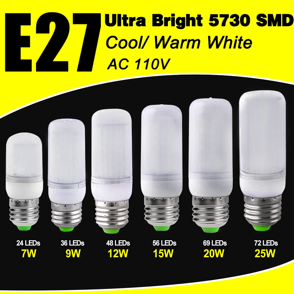 

10Pcs/lot E27 LED Bulb E27 LED Lamp 110V Ampoule Warm White Cold White 24 36 48 56 69 72 LEDs Corn Bulb for Home Lighting