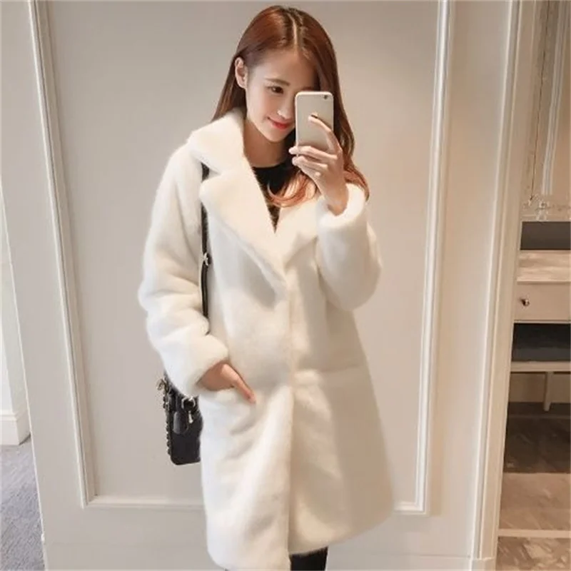 

Imitation Mink Fur Coat Women Winter 2021 New Mid-Length Lapel Solid Color Pockets Are Thin And Fashion Thick Jacket T126