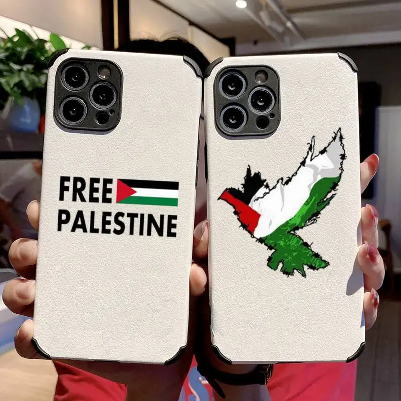 

Free palestine Phone Case Lambskin Leather For iphone 12 11 8 7 6 XR X XS PLUS MINI PLUS PRO MAX Shockproof