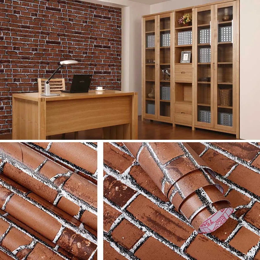 Coffee brick 0,45x5 м самоклеющиеся винтажные кирпичные ПВХ водонепроницаемые северные обои для спальни кабинет тв задний план Papel де Parede стикер на стену - Цвет: Coffee brick