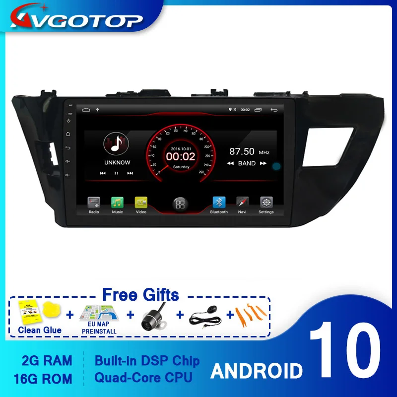 Автомобильный DVD плеер AVGOTOP с GPS Android 10 для TOYOTA COROLLA 2014 2016 мультимедийный