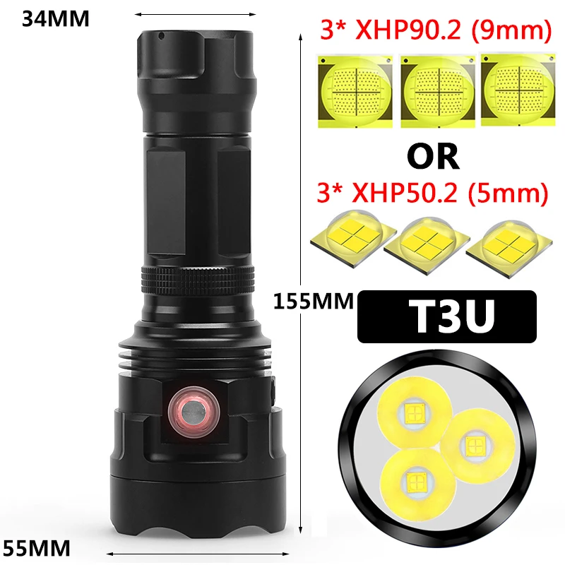 XHP90.2 Высококачественный сверхъяркий тактический светодиодный фонарик Мощный Usb