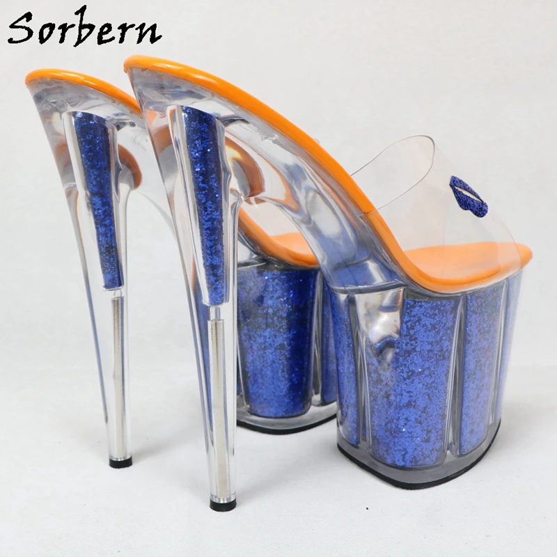 Женские шлепанцы на прозрачном каблуке Sorbern летние блестящие платформе 8 дюймов