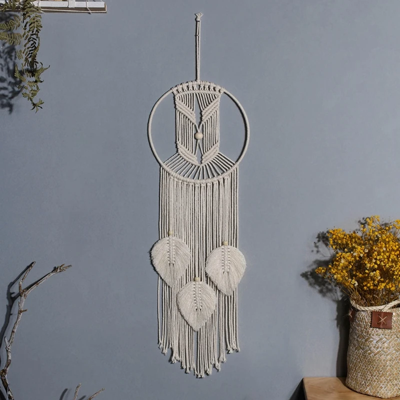 

Macrame Wall Hanging Dream Catchers Boho Handmade Woven Leaves Tapestry for Kids W3JC