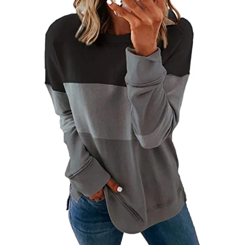 

Women's Clothing Tops & Tees T-shirts Autumn Casual Crew Neck Stripe Contrast Fashion Winter Sweater Women T Shirt Long Sleeve