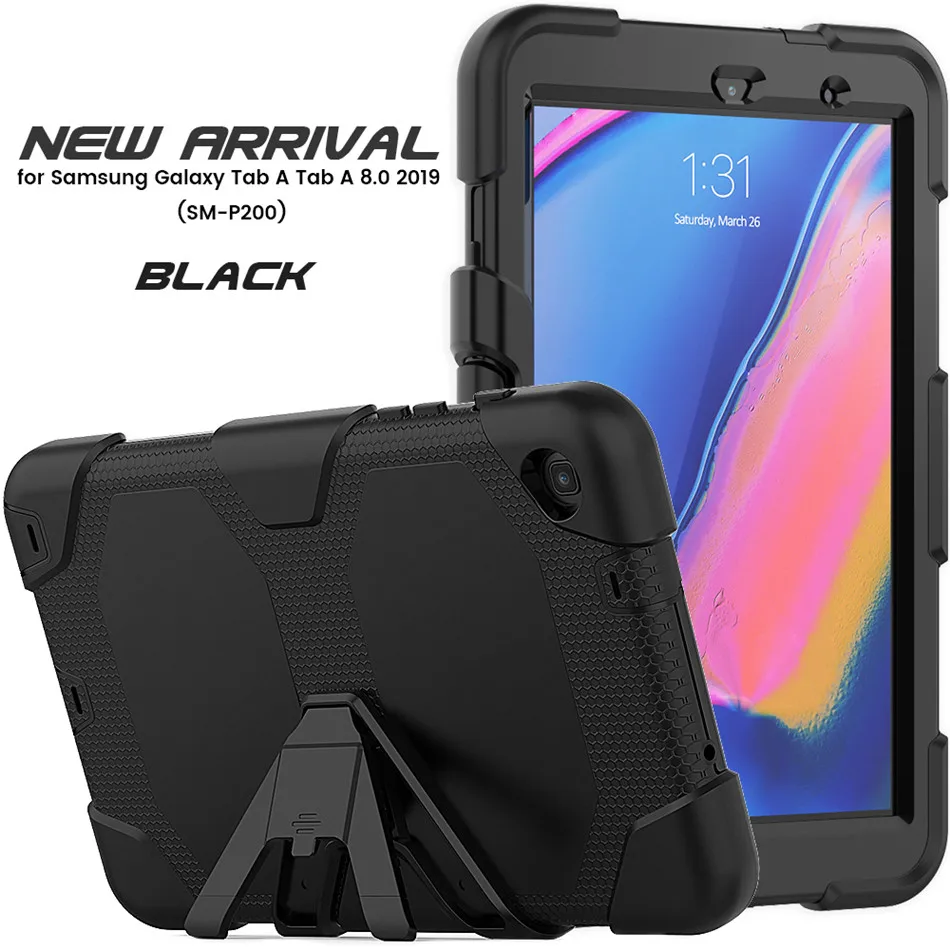Для Samsung Galaxy Tab A 8,0(S Pen) SM-P200 P205 P207 Подставка для планшета силиконовый чехол+ PC Подставка Двойная степень защиты задняя крышка+ пленка
