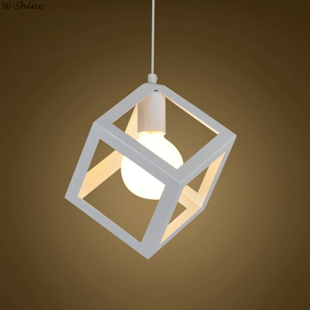 Creative American Square Pendant Lamp Living Room Bedroom Chandelier Loft Iron Cube Geometric Decorative Light for Friends Gift