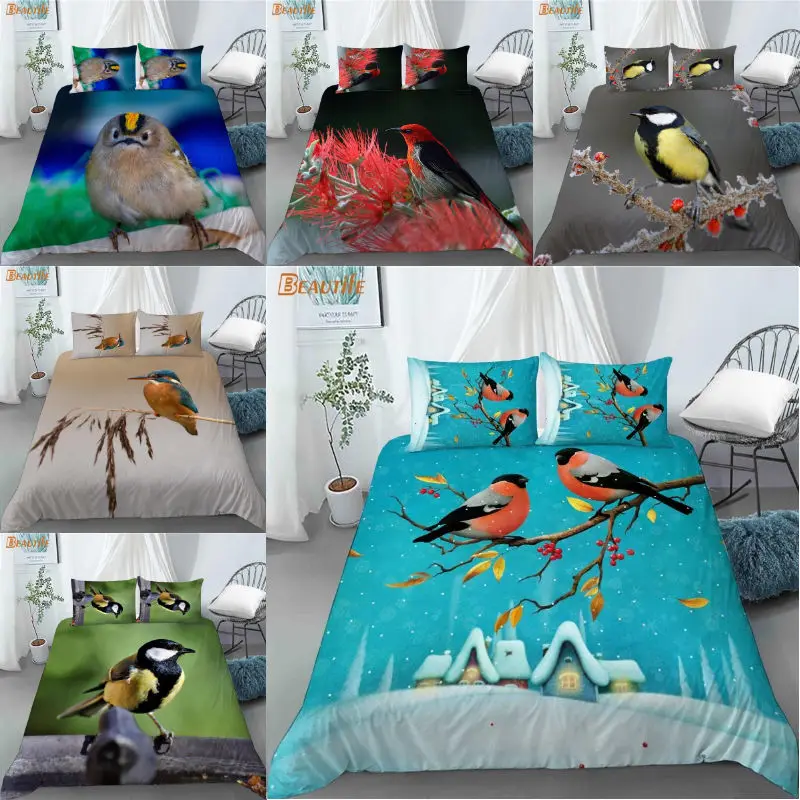 Juego de fundas de edred&oacute;n personalizadas para el hogar, Set de ropa de cama de 3 piezas con dise&ntilde;o de p&aacute;jaro, a la moda, Textiles para el hogar, 1009-0
