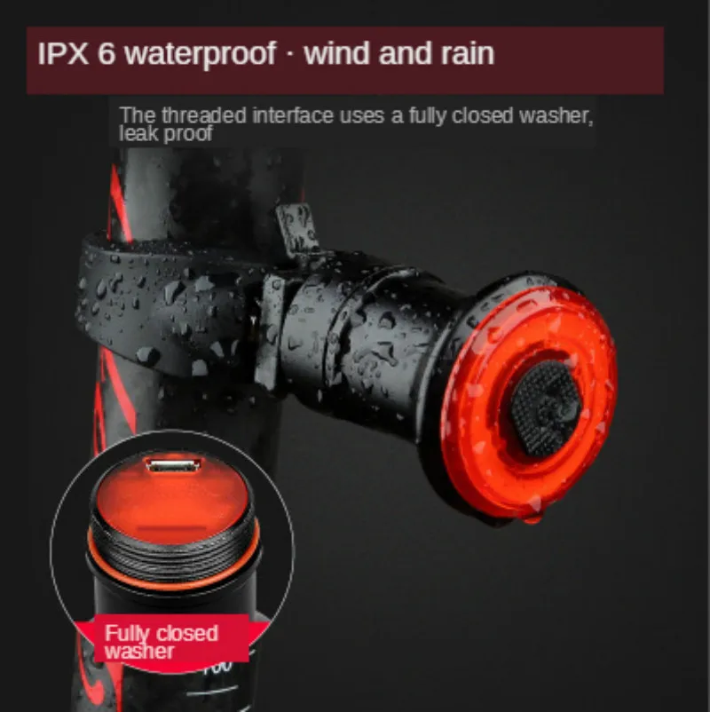 Bicycle Intelligent Brake Tail Lamp Induction Mountain USB Charging Road Vehicle Riding Taillight Waterproof Night Bike Lights | Спорт и