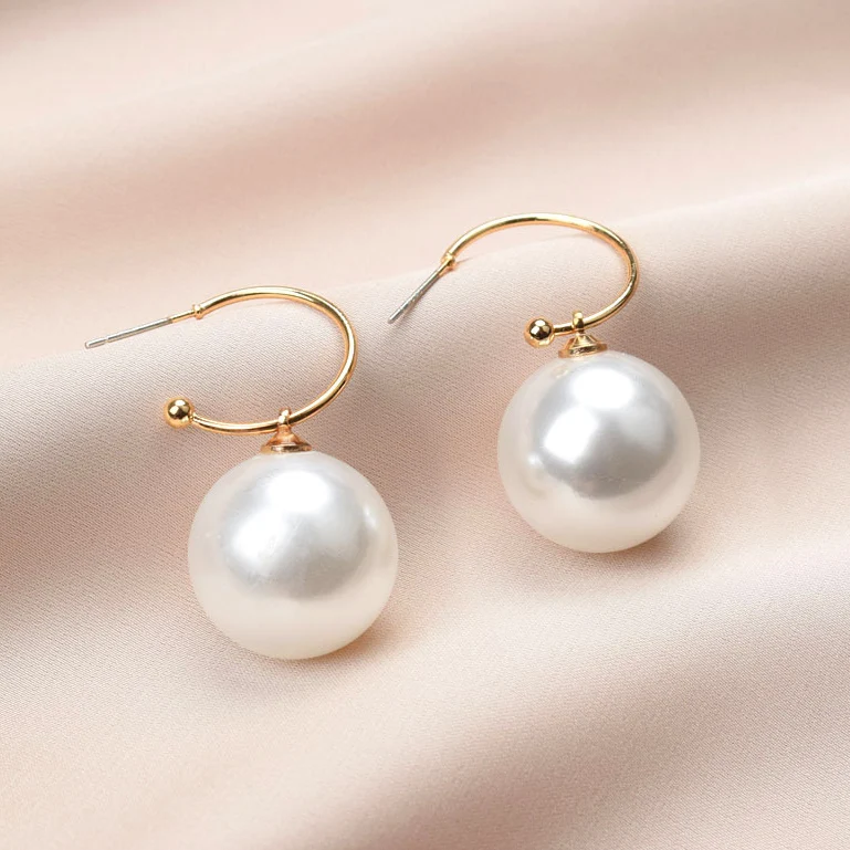 Женские круглые серьги-кольца с искусственным жемчугом большие серьги золотого