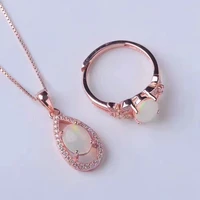 opal pendant jewelry 925 silver fire opal necklacering for women natural opal necklace jewelry sets