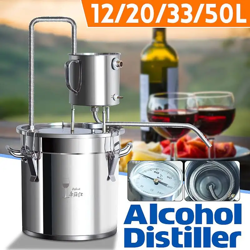 

12L/20L/33L/50L Moonshine Alcohol Distiller Still Stainless Steel Water DIY Home Brew Wine Brandy Essential Oil Brewing Kit