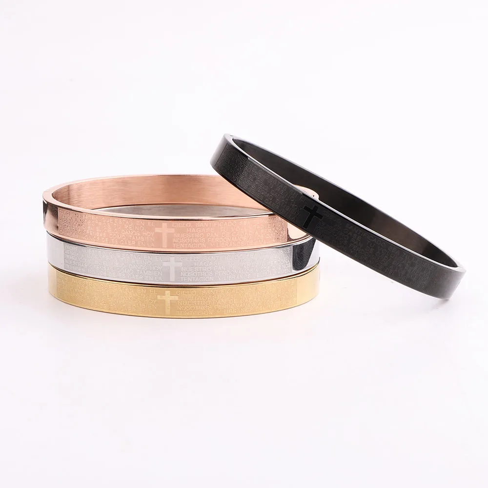 

JARAVVI New High Quality 316L Stainless Steel Cross Prayer Text Bangle Bracelet Men