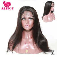 alitop hair 180 density brazilian 360 lace frontal wigs middle ratio straight lace front human hair wig pre plucked remy hair