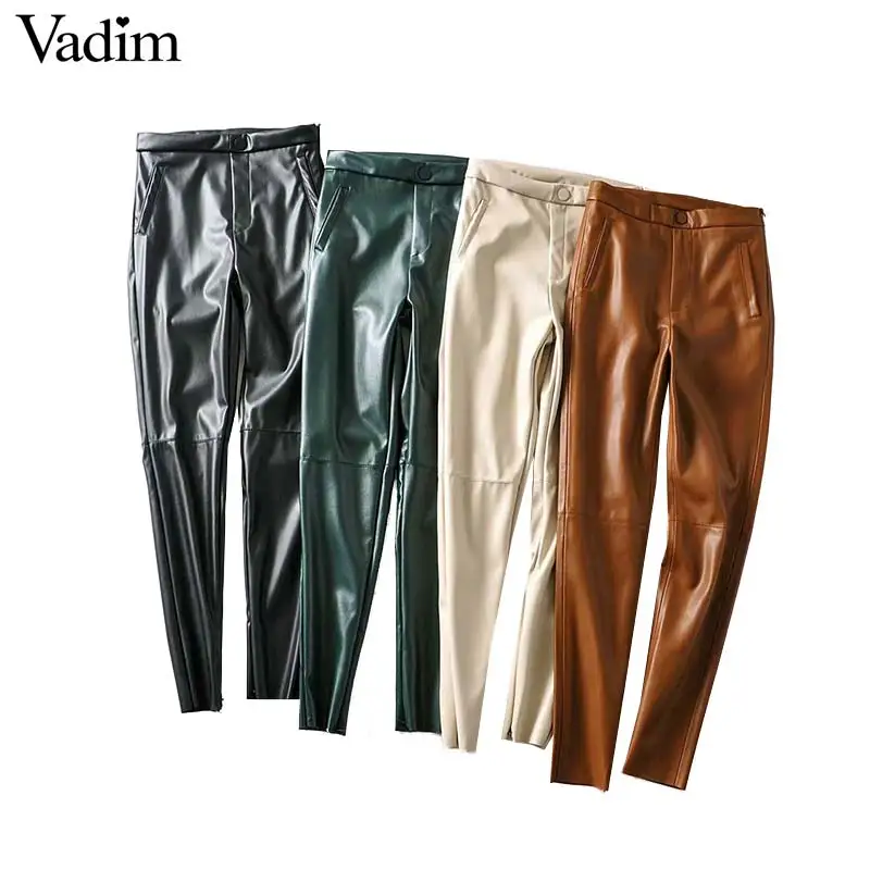 Vadim женские стильные брюки из искусственной кожи с боковыми карманами на молнии
