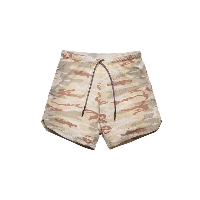 Быстросохнущая сетка для мужчин 2 в 1 поддельные две камуфляжные шорты бега со