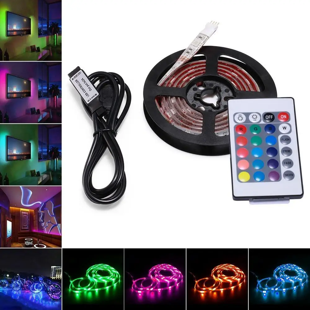 1 м-5 м DC5V USB Светодиодная лента Набор 5050RGB с RF IR Bluetooth музыкальный контроллер гибкий