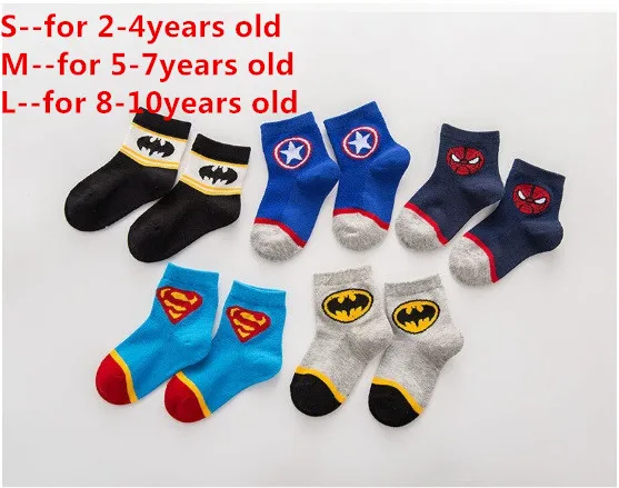 5pairs 5 пар/лот детские носки с персонажами из мультфильмов «Супермен», «Бэтмен», «Человек-паук»; Капитан Америка короткие носки 2-10Years детские летние носки с сеткой - Цвет: 5pairs