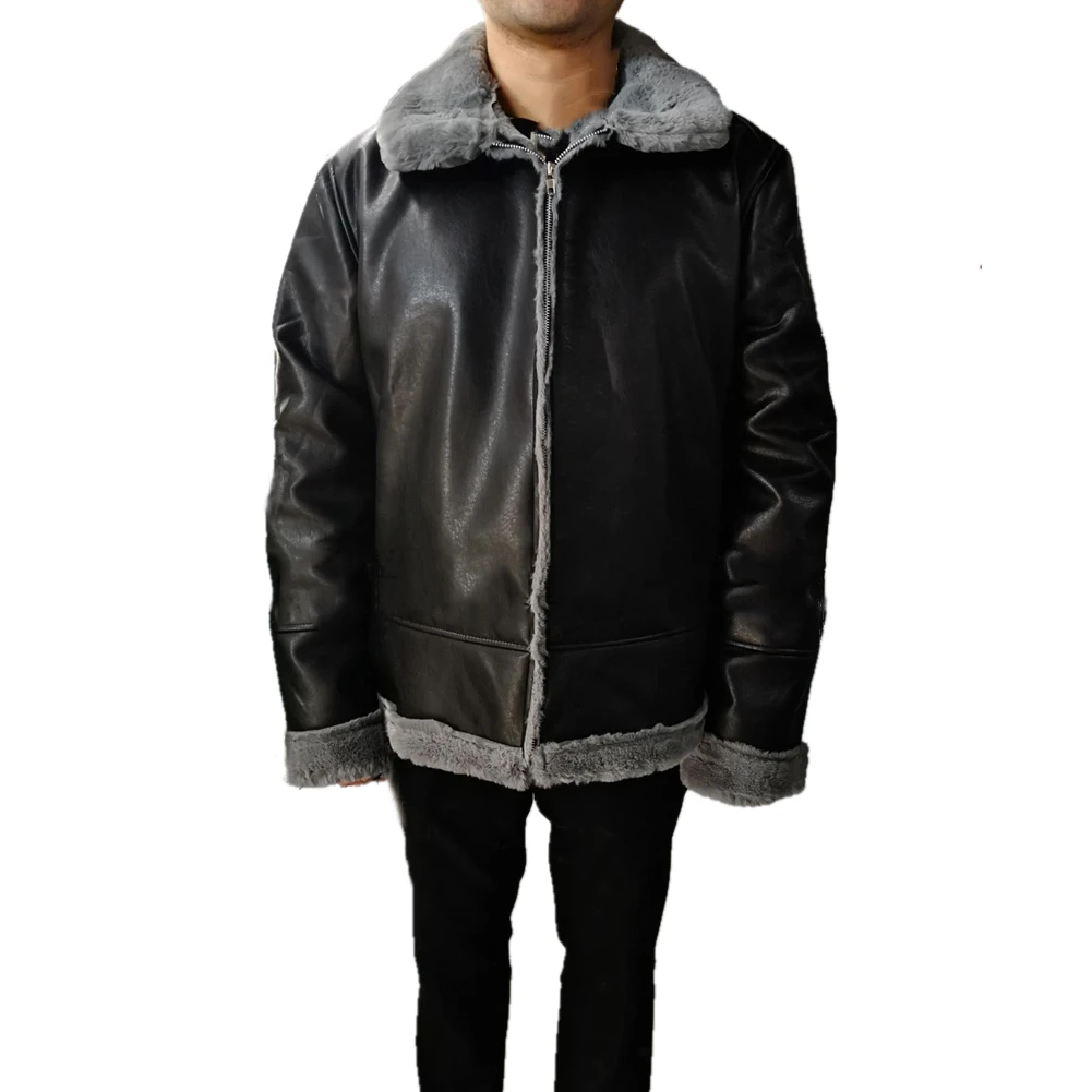 

Men's Winter Coat Outwear Turn Collar Faux Leather PU Jacket Motorcycle Biker Jacket with Zipper