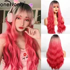 OneNonly длинные волнистые синтетические парики для женщин человеческие волосы с челкой Омбре черный коричневый розовый красный парик Хэллоуин Лолита косплей