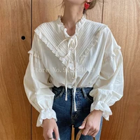 2021 new arrival hollow out vintage elegant tops women shirt solid long sleeve korean style loose blouses blusas