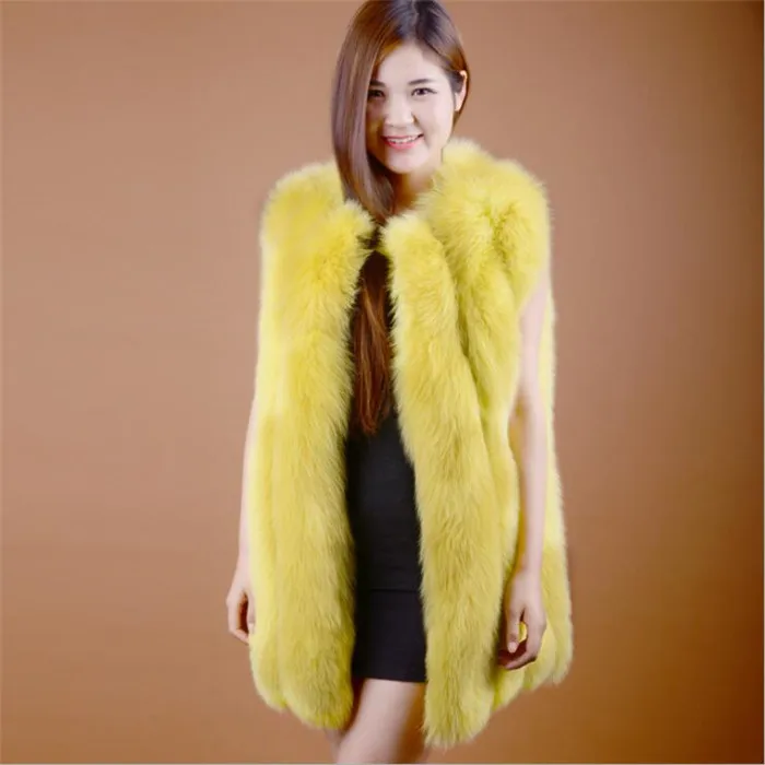 Whole Skin Natural Real Fox Fur Vest Gilet Waistcoat Medium-long O-neck Women Sleeveless Jacket enlarge